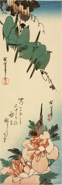 烏瓜に目白／芍薬に小鳥
