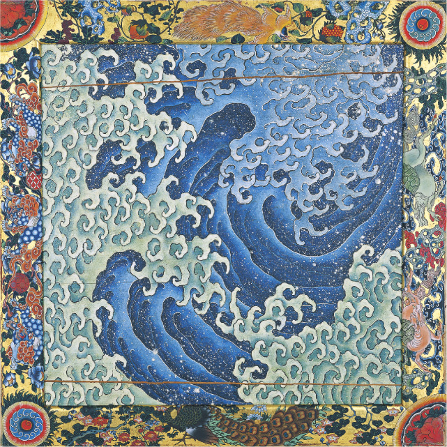 上町祭屋台天井絵「男浪」（北斎館所蔵）